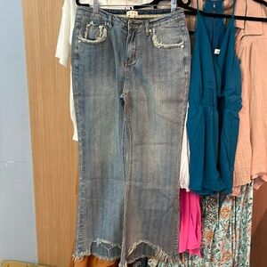 POL Women's Boot Cut Jeans - Distressed Blue